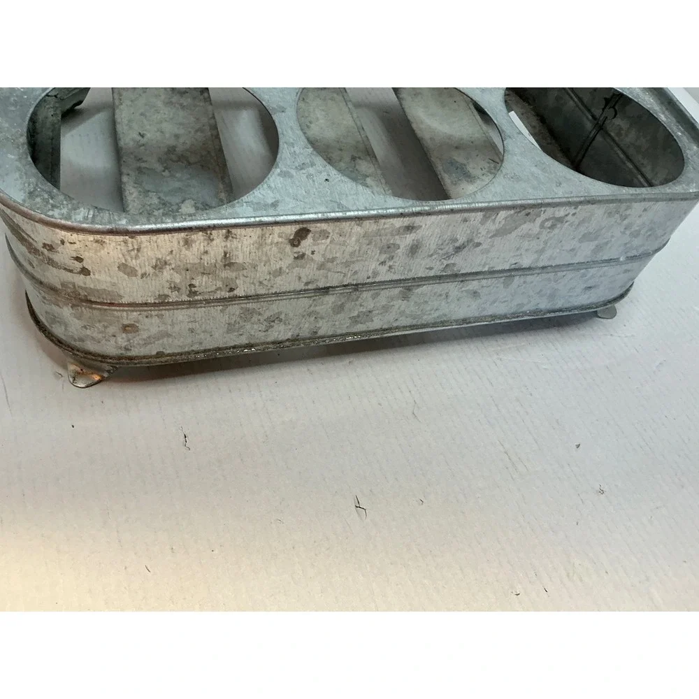 Pottery Barn Galvanized Metal 6 Bottle Carrier Caddy Farmhouse Decor